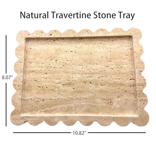Elegant Marble Vanity Tray, Natural Luxury Travertine Decorative Countertop Organizer for Bathroom, Kitchen & Dresser - Holds Keys, Coffee, Perfume, Jewelry & Makeup