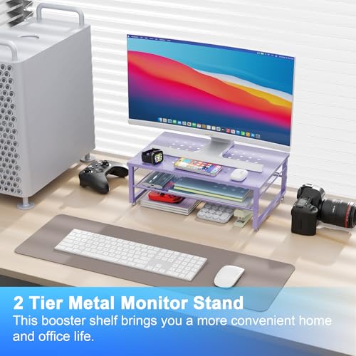 gianotter 2-Tier Metal Monitor Stand Riser, Office Desk Storage Organizer for Computer Monitor, Laptop, Printer, Office Supplies (Purple) - color: Purple