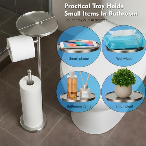 Toilet Paper Holder with Shelf, Tissue Roll Holder Stand with Storage Space for Holding Extra 4 Toilet Paper Rolls, Stainless Steel Rustproof Freestanding (Brushed Nickel) - color: Brushed Nickel