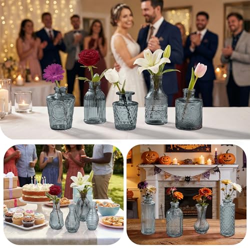 Glass Bud Vases in Bulk Set of 17, Black Small Mini Vases for Flowers, Vintage Vase for Centepiece,Wedding, Table Decor, Baby Shower, Christmas, Home and Events - color: Black