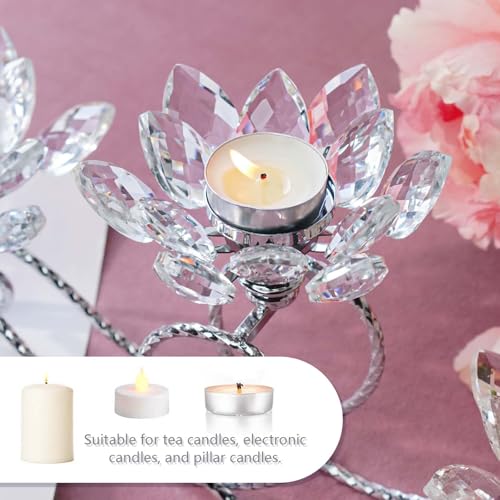 Siver Crystal Metal Tea Light Candle Holder Set, 3-Arm Flower Shaped Crystal Votive Candlestick Holders for Table Centerpiece, Wedding Shower, Party and Home Decor - color: Silver, size: 3 arm