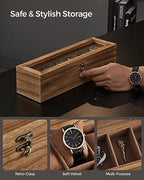 SONGMICS 6-Slot Watch Box, Watch Display Case with Large Glass Lid, Removable Watch Pillows, Velvet Lining, Gift Idea, Rustic Walnut UJOW006K01 - color: Rustic Walnut, size: 1 Layer 6 Slot