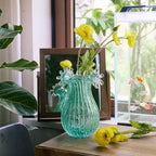 QFkris Hand Blown Glass Luminous Vase for Flowers 8" Teal Crystal Bubble Vases for Bouquet Home Decor Decorative Centerpieces Unique Gift for Birthday Housewarming Mothers Day - style: Luminous