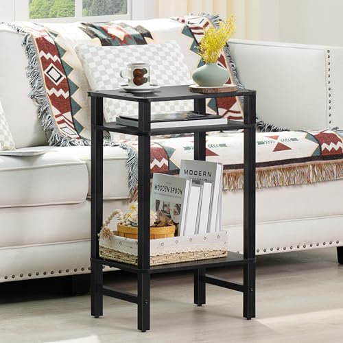 YUFAM Side Table End Table Tall Night Stand 3-Tier for Living Room Bedroom Bathroom Office Furniture Black - color: Black, size: 3 Tier