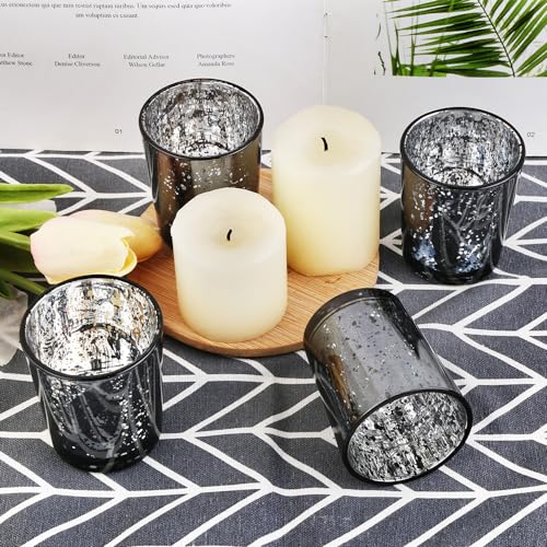 Black Mercury Glass Tea Light Holders Set of 36 - Elegant Votive Candle Holders for Weddings, Showers and Home Decor - Perfect for Table Centerpieces and Parties (Glass, Black) - color: Black