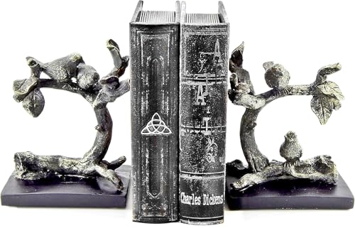 Bellaa 23446 Vintage Birds Bookends - Decorative Bronze Sparrow Book Ends for Farmhouse Boho Home Decor, 6 Inch Bookshelf Stoppers Antique Lightweight