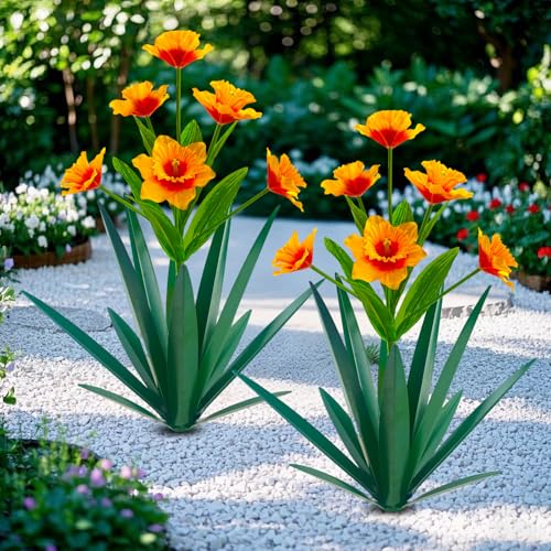 Homight Metal Agave Plant Outdoor Decoration Outdoor Garden Decoration Daffodils Flowers Mexican Yard Art Daffodils Flowers Decorative Garden Gift (2 Big Orange Daffodil) - color: 2 Big Orange Daffodil