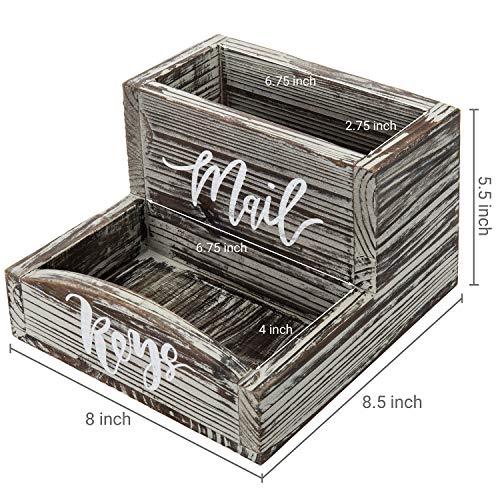 MyGift Rustic Torched Wood Mail Holder and Key Organizer Entryway Storage Tray with Cursive Mail and Keys Word Design, Office, Dorm, Classroom Desktop Organizing Bin - color: Torched Wood