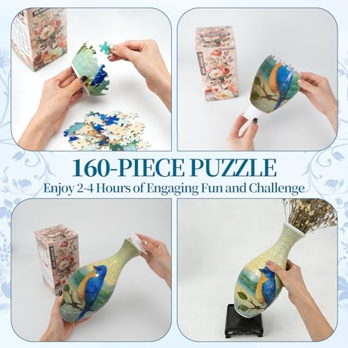 3D Puzzles Vase for Adults, Crafts for Adults, 160 Pieces Plastic DIY Unique Flower Vase with LED Light House Warming Gift Birthday Gifts for Flower Arrangements and Home Decor (Bird) - color: Birds
