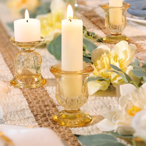 10pcs Gold Candlestick Holders, Glass Taper Candle Holders for Table Centerpiece Decor, Wedding, Birthday, Gift - color: Gold