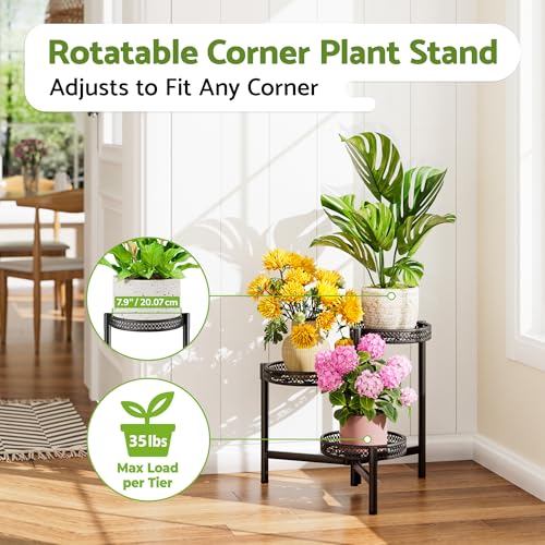 Metal Plant Stand Indoor Outdoor, 3 Tier Corner Tall Plant Shelf for Multiple Plants, Tiered Plant Stand, Heavy Duty Flower Plant Holder, Folding Tall Rack for Garden Patio Lawn Balcony - BlackWave - color: BlackWave, size: 3-Tiers