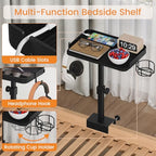 Snughome Clamp On Bedside Shelf for Bunk Bed - Adjustable Height Bedside Table Tray with Cup Holder & Cable Holes, Sturdy Nightstand Organizer Top Bunk Bed Accessories for College Dorm Apartment