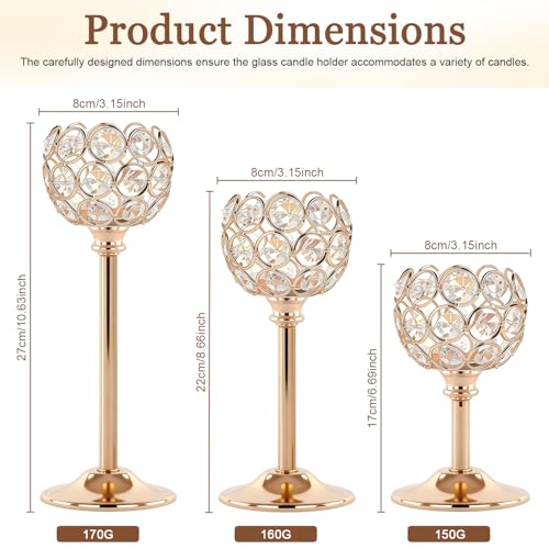 Crystal Candle Holders 4 Set of 12 - Gold Vintage Hollow Ball Candle Stand for Table Centerpiece, Crystal Metal Tealight Candlestick for Wedding, Dining Room Decor - color: Golden, size: 4Sets(12 Pcs)