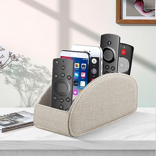 Remote Control Holder PU Leather TV Remote Caddy for Table, 5 Compartments Nightstand Organizer for Bedroom Accessories/Bedside Remotes/Media Controllers/Office Supplies, Decorations for Living Room - color: Beige, size: Large
