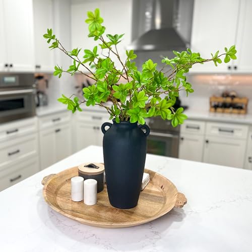 12 Inch Tall Black Ceramic Vase, with 5 Branches of 25 Inch Faux Artificial Vibrant Greenery Stems Set, Textured Minimalist Jug, Fake Stem Plants, Decorative Farmhouse, Console Table Centerpiece Decor - color: Black