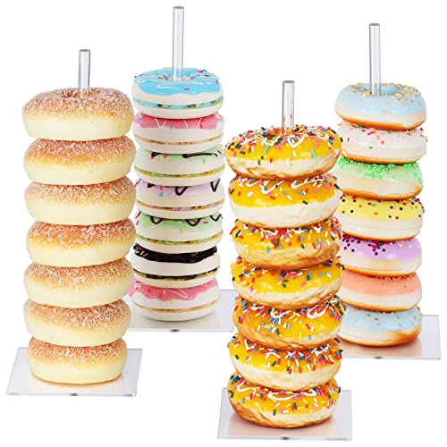 Suneerplay Donut Stand Acrylic 4 Pack, Clear Bagel Holder Stand, Donut Tower Stand, Donut Display Stand for Dessert Table, Doughnut Holder for Birthday, Wedding, Baby Shower, Christmas, Party