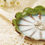 Lotus Ring Holder Dish Small Indoor Ash Tray, Ceramic Dessert Plate Trinket Jewelry Holder Organizing Necklace Earrings for Parents Friends Sister, All Jewelries Are NOT Included. Grass Green. - color: Grass Green-Round