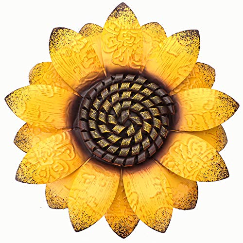 EASICUTI Sunflower Metal Flowers Wall Decor Metal Wall Art Decorations Hanging For Indoor Outdoor Home Bathroom Kitchen Dining Room Bedroom Living Room Or Wall Sculptures 12 Inch - color: Yellow Sunflower-C