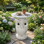 Luxurious Owl Side Table - 20" Premium Faux Marble Top Accent Table with Hand-Detailed Resin Owl Statue Base - High-End Round End Table for Study, Library, Nightstand - Tool-Free - color: White Owl