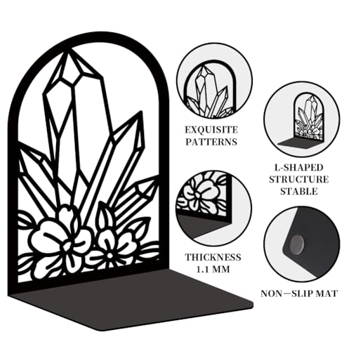 Crystal Flower Book Shelf Decorative Bookends for Shelves, Book Ends for Heavy Books, Metal Bookends for Desk Organizer, Office Library Decor Decorative Books for Home Decor - style: Crystal