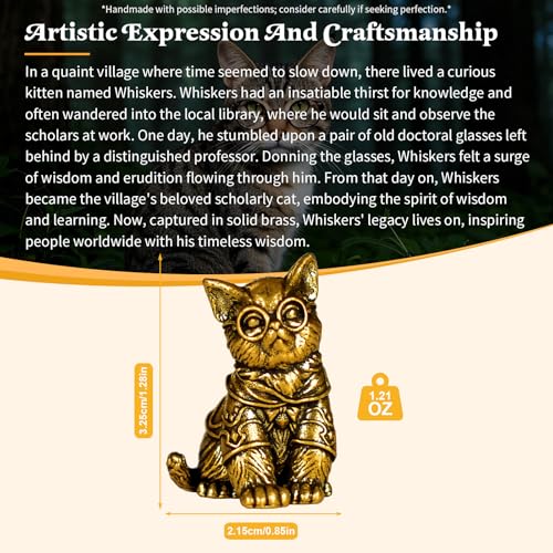CHOVY Retro Handcrafted Scholarly Cat Ornament - 100% Solid Brass Desk Decor Intellectual Kitten Sculpture with Doctoral Glasses Vintage Style Collectible Art Piece Unique Gift for Cat Lovers - style: Doctor Cat