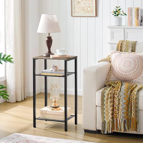 Hoctieon 2-Set 3 Tier End Table, Telephone Table Set of 2, Tall Side Table with Storage Set of 2, Small Nightstand for Small Spaces, Metal Frame, for Living Room, Bedroom, Sofa Couch, Hallway, Greige - color: Greige, size: 2 Pack
