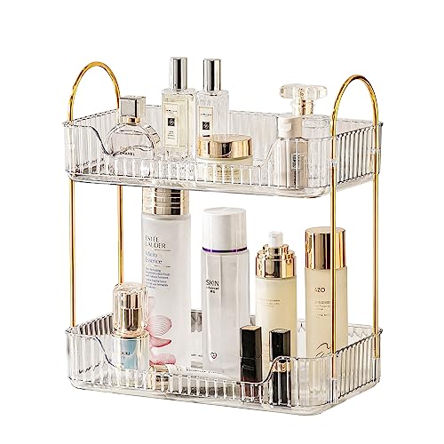 Akinbas 2 Tier Bathroom Organizer Countertop Makeup Perfume Tray Skincare Organizer for Bathroom Dresser Vanity (White) - color: Transparent, size: 2 Tier