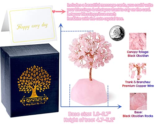 QINJIEJIE Rose Quartz Crystal Tree Healing Crystals Pink Desk Decor Gemstone Tree Natural Stones Base Copper Wire Attract Luck Money Trees Office Decor Energy Spiritual Meditation Gift - color: 1 Pink - Rose Quartz, size: 5.2 in