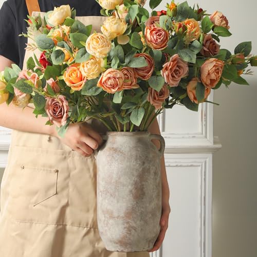 Large Flower Vase Home Decor - 12 inch Tall Ceramic Farmhouse Rustic Table Vases with Handle Living Room Decoration Decorative Modern Vintage for Floor Kitchen Shelf Coffee Dining Desk Fireplace - color: 12" Retro