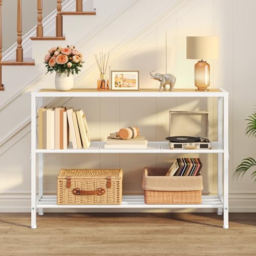 Hoctieon Industrial Console Table, 3 Tier Entryway Tables, Hallway Desk, Narrow Sofa Tables with Shelves, Entrance Table for Entryway, Living Room, Foyer, Hallway, Office, Oak Beige - color: Oak Beige