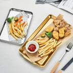ZENFUN 3 Pack 304 Stainless Steel Serving Platters, 12.6" Rectangle Metal Dinner Plates with Handles, Decorative Organizer Trays for BBQ, Dining, Party, Buffet, Appetizer Serving(Gold)