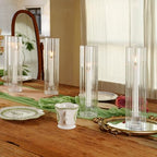 Hurricane Candle Holder Thickened Ribbed Cylinder Covers Taper Candle Sticks Holder Glass Tall Candlesticks Holders Centerpiece for Wedding Dining Table, 4 Pcs - color: Clear Ribbed