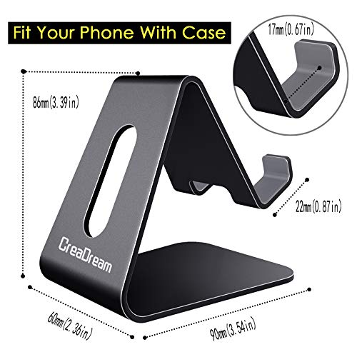 CreaDream Cell Phone Stand, Cradle, Holder, Aluminum Desktop Stand Compatible with Switch, All Smart Phone, iPhone 11 Pro Xs Max Xr X Se 8 7 6 6s Plus SE 5 5s-Black - color: Black