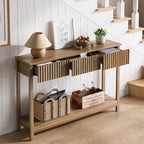 Treocho 47" Console Table with Drawers, Fluted Narrow Entryway Table with Open Shelf, Farmhouse Sofa Table Behind Couch for Hallway, Living Room, Brown - color: Brown
