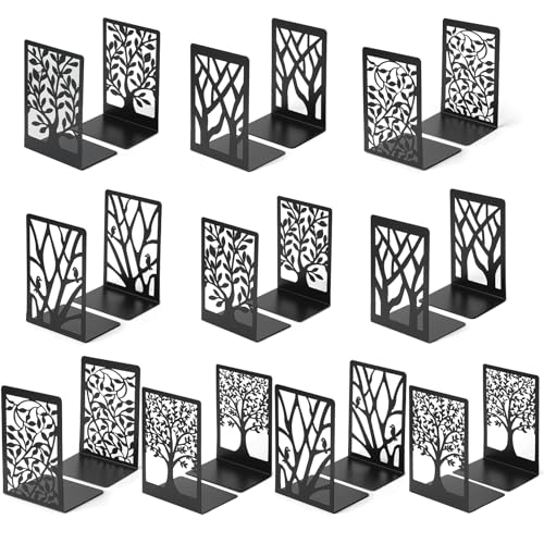 20 Pieces Book Ends for Shelves Heavy Duty Bookends Non-Skid Metal Book Holders Black Tree Design Modern Bookends for Shelves Office Home Decorative Book Stopper for Books CD(10 Pair)