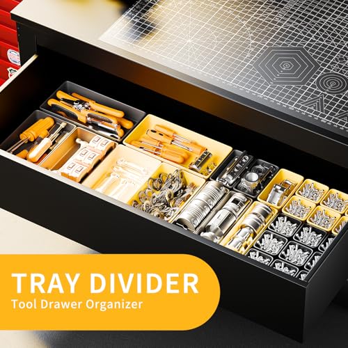 [5 Sizes] [69 PCS] Tool Drawer Organizer, Tool Box Tray, Desk Drawer Tray, Rolling Tool Chest, Toolbox Organzier (Black+Yellow) - color: Black+Yellow