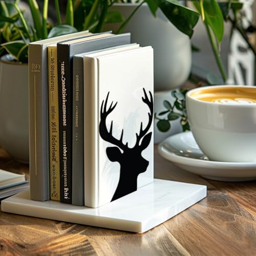 Peacoblue Metal Bookends for Shelves, Modern Decorative Heavy Duty Study Book Support Stoppers for Office, Desk, Shelf, Room 5.3"x4.3"x7.9" Cast Iron Simple Tall Bookends, 1 Pair (Deer Head) - style: Deer Head