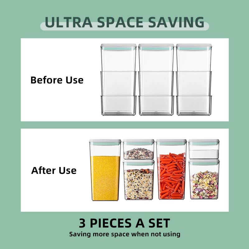 Ankou Pop Airtight Food Storage Containers with Lids- 3 Pcs Stackable One Button Opening Food Containers, Kitchen Pantry Storage Containers for Snacks Candy Salt Herbs Spices BPA-Free (1.2 QT * 3) - color: 1200ml x 3
