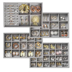Jewelry Drawer Organizer, 4 Set of Stackable Jewelry Trays for Drawer Inserts Velvet Organizers and Display Storage for Earring Necklace Rings Bracelets (Gray)