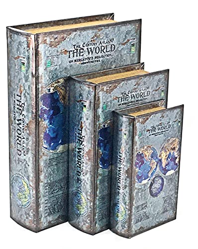 Bellaa 25952 Decorative Book Box Gift Set of 3 Vintage Hidden Invisible Secret Storage Heavy Bookends Bookshelves Support End Magnetic Cover Stash Designed Wood Flux Leather Silver Foil - style: Silver Foil