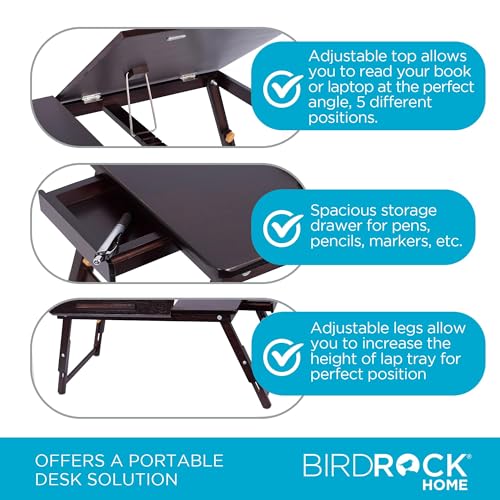 Sofia + Sam Bamboo Laptop Lap Tray with Adjustable Legs | Foldable Breakfast Serving Bed Tray | Lap Desk with Tilting Top and Side Drawer | Laptop Stand | Walnut