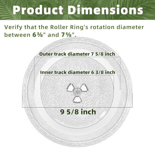 Smallest 9.6 Inch Microwave Plate Replacement Compatible With Panasonic Microwave Glass Plate F06016D00XN, 9.6" Microwave Plate Replacement for Nostalgia 0.7 cu.ft. 700W small retro microwaves - size: 9.6" Small Coupler Hole, Outer Track 7 5/8"
