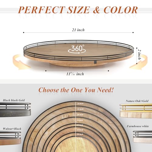 21" Lazy Susan Oak Wood Turntable Organizer for Cabinet, Farmhouse Round Wooden Large Lazy Susan Organization and Storage for Dining Table, Pantry, Kitchen, Countertop, Cupboard, Home Decor - color: Brown & Black, size: 21 inches
