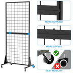 3-Pack Gridwall Panel Display Stand, 2'x5.5' Heavy Duty Floor Standing Rack with Detachable Girdwall, Movable Silent Wheel, Easy to Transport, Ideal for Retail & Craft Fairs - color: 3