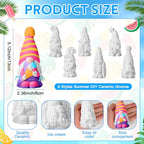 Arrowbash 6 Pcs Summer Ceramics to Paint Ready to Paint Your Own Gnome Statues 5.12 Beach Theme Paintable Figurines DIY Unpainted Ceramics Plaster Crafts Kit with Brush Palette - style: Summer