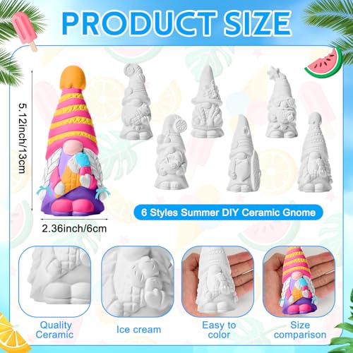 Arrowbash 6 Pcs Summer Ceramics to Paint Ready to Paint Your Own Gnome Statues 5.12 Beach Theme Paintable Figurines DIY Unpainted Ceramics Plaster Crafts Kit with Brush Palette - style: Summer