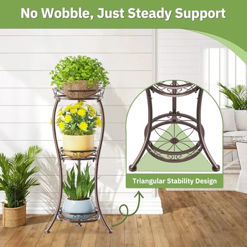 KMOTASUO 3 Tier Tall Plant Stand Indoor Outdoor for Large Planter, Multiple Level Flower Holder Organizer Rack for Patio Office Bathroom Corner, Sturdy Heavy Duty Metal, Vertical Display, Bronze - color: Classic Bronze, size: 3 Tier