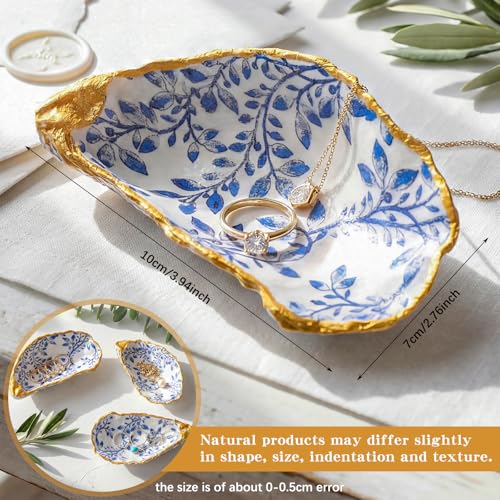 Natural Oyster Ring Trinket Dish Vintage Jewelry Tray for Keys Small Jewelry Holder for Bridal Shower Favors Friends Sisters Daughter Mother Gift Seaside Style Decor(Blue Grass) - style: Blue Grass