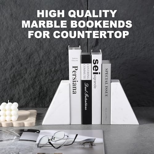Karibiber Marble Bookends for Heavy Books, Decorative Book Ends for Shelves, White Stone Durable and Heavy-Duty Book Ends for Hardback Books & CDS, Unique Book Stopper & Holder, Set of 2 - color: Greece-volakas