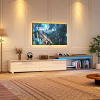 Extendable TV Stand with LED Light, Modern Entertainment Center for up to 120 Inch TV, Wood TV Media Console with 2 Drawers & 2 Cabinets for Living Room Bedroom, 75"-110", High Gloss White & Walnut - color: High Gloss White & Walnut